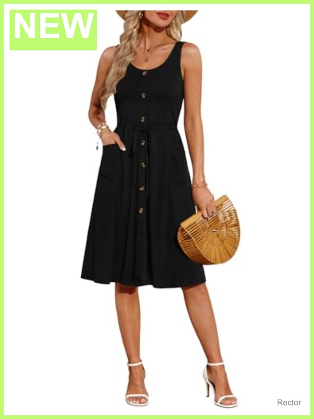 Women's Sleeveless Tie Waist Midi Dress with Pockets - Summer Casual